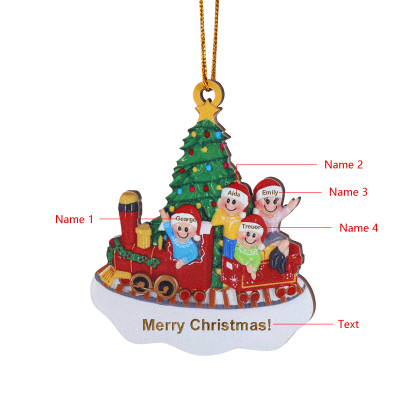 Personalized Wooden Family Christmas Ornament with Custom 3-4 Names Train and Christmas Tree Ornament