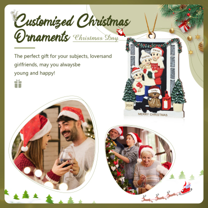 Personalized Family Ornament with Pet Dog Custom with 4 Names Christmas Gift 2024