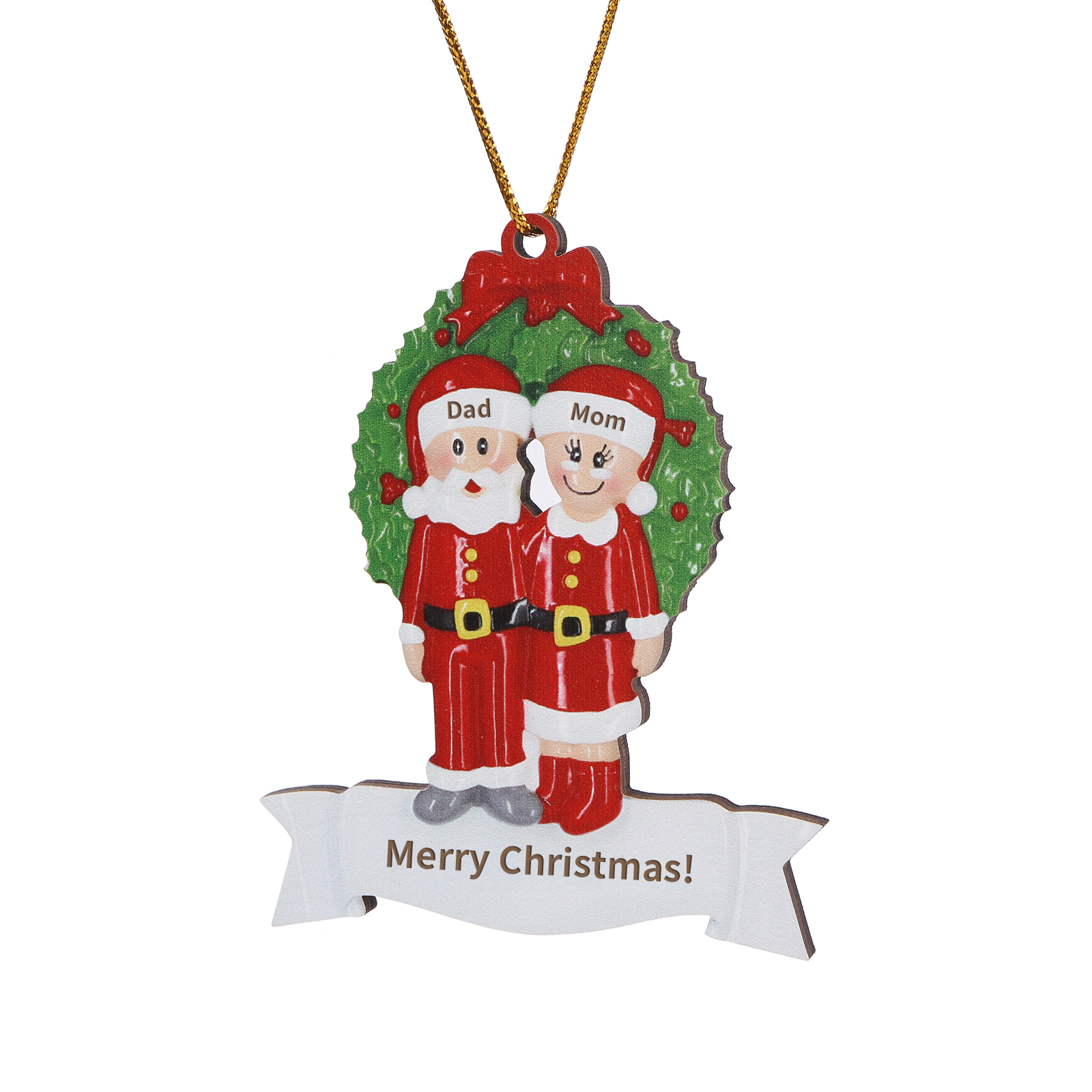 Personalized Family Wooden Christmas Ornament with Custom 2 Names Wreath Ornament