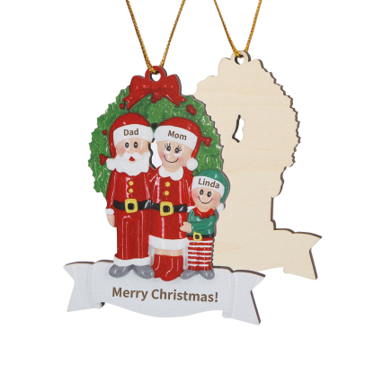 Personalized Family Wooden Christmas Ornament with Custom 3 Names Wreath Ornament
