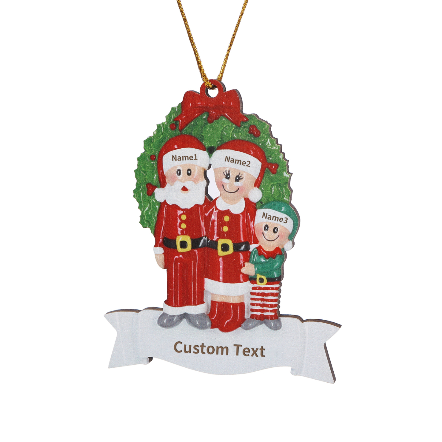 Personalized Family Wooden Christmas Ornament with Custom 3 Names Wreath Ornament