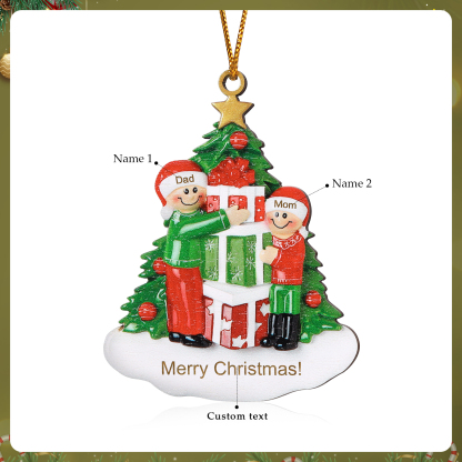 Personalized Christmas Tree with Presents Family Ornament Custom 2 Names Wood Ornament
