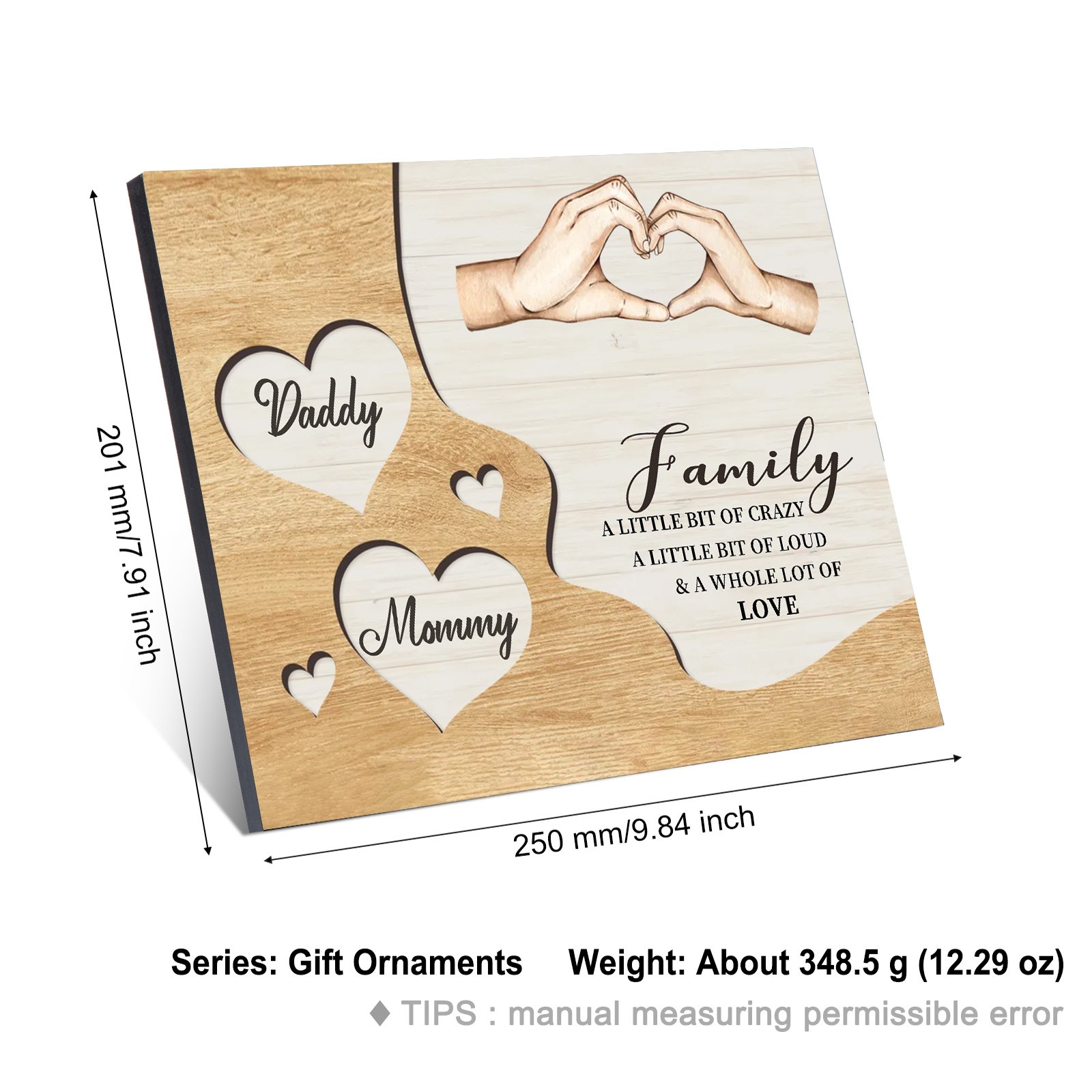 Personalized Family Wood Plaque with Heart & Hand Signs Custom Gift with 2-8 Names