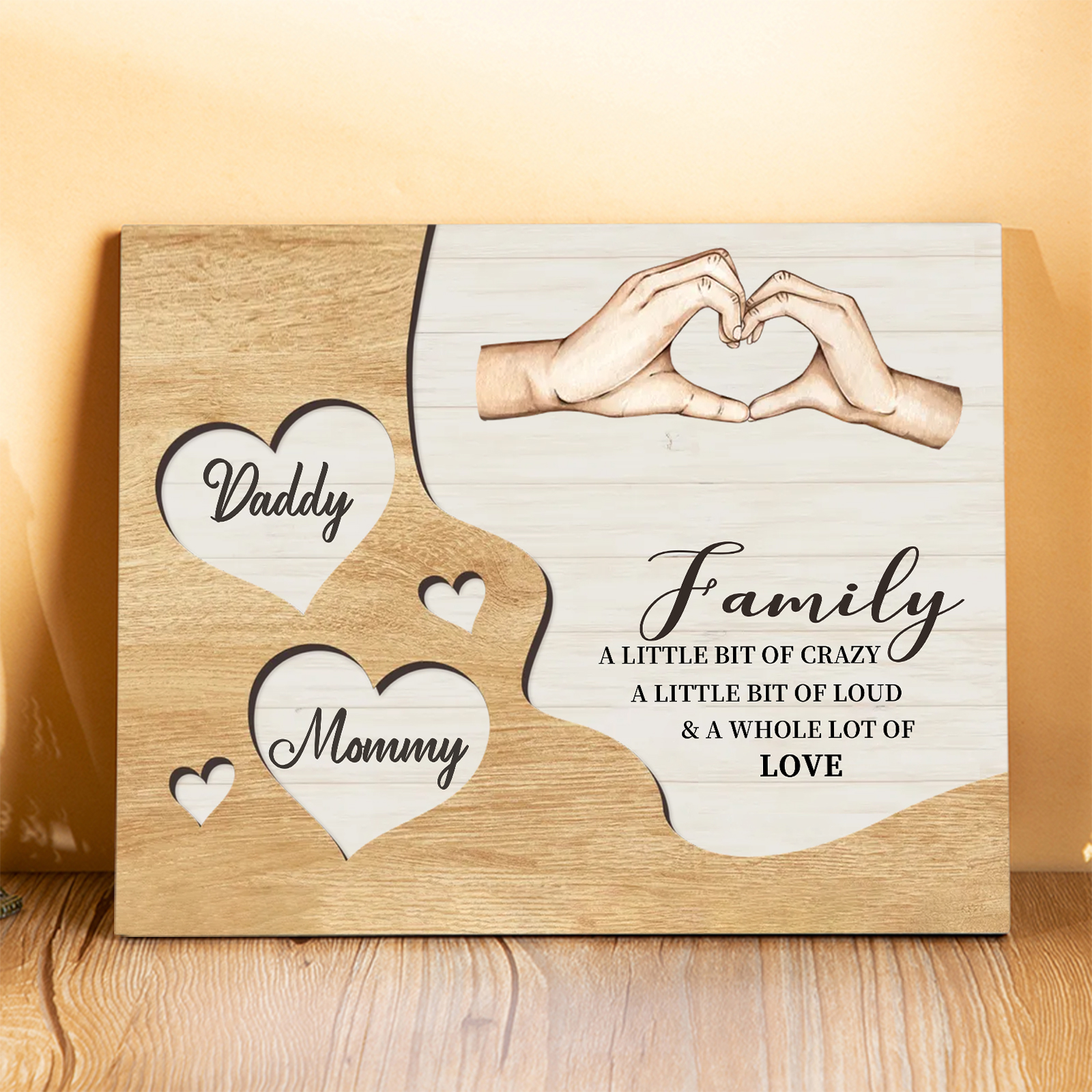 Personalized Family Wood Plaque with Heart & Hand Signs Custom Gift wi