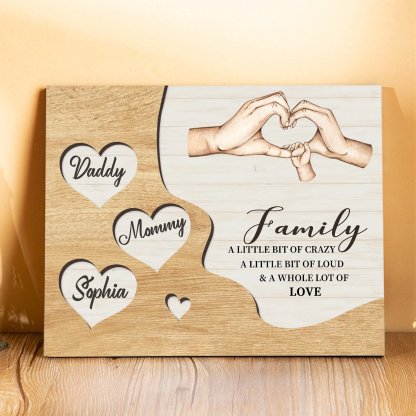Personalized Family Wood Plaque with Heart & Hand Signs Custom Gift with 2-8 Names