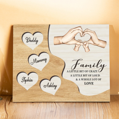 Personalized Family Wood Plaque with Heart & Hand Signs Custom Gift with 2-8 Names