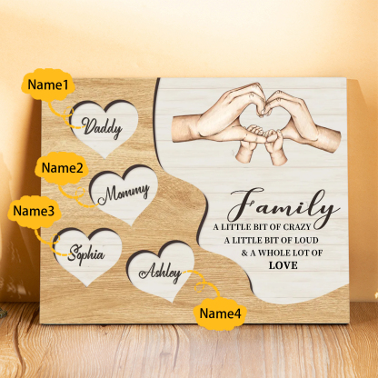 Personalized Family Wood Plaque with Heart & Hand Signs Custom Gift with 2-8 Names