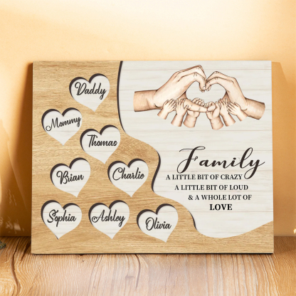 Personalized Family Wood Plaque with Heart & Hand Signs Custom Gift with 2-8 Names