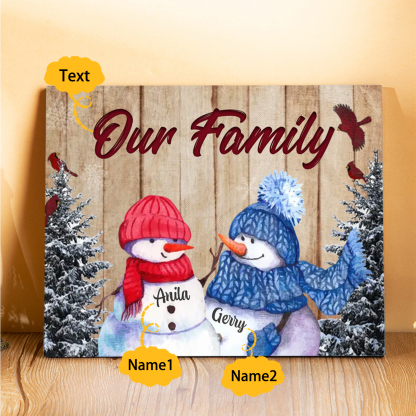 Personalized Christmas Snowman Family Wood Plaque Customizable Wood Frame with 1-8 Names