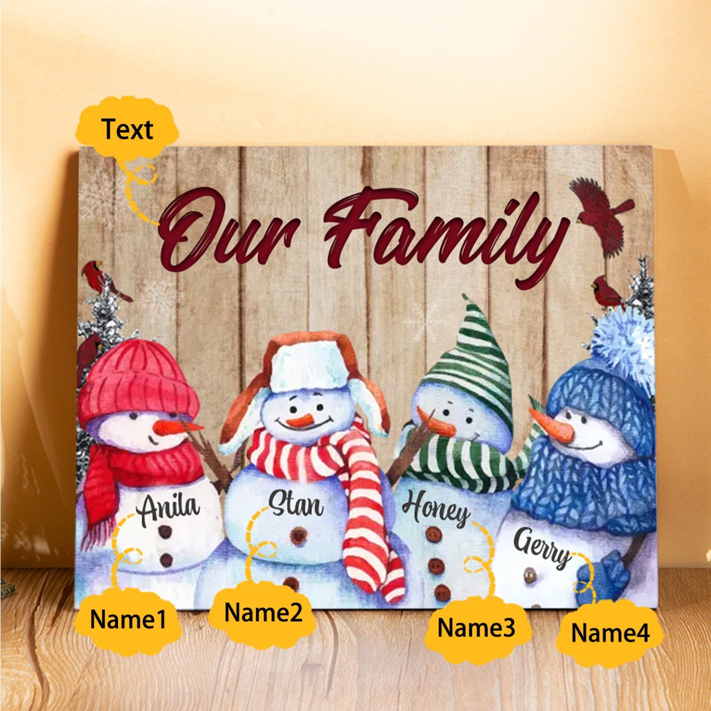 Personalized Christmas Snowman Family Wood Plaque Customizable Wood Frame with 1-8 Names