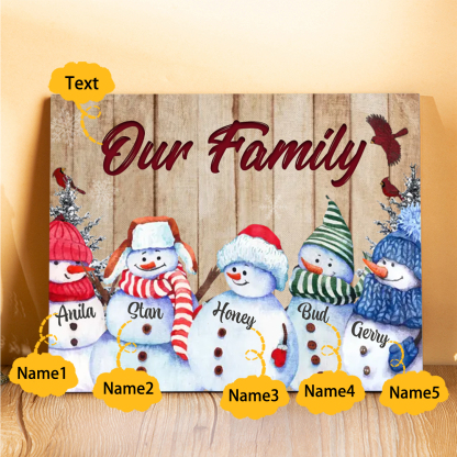 Personalized Christmas Snowman Family Wood Plaque Customizable Wood Frame with 1-8 Names