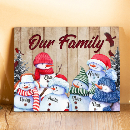 Personalized Christmas Snowman Family Wood Plaque Customizable Wood Frame with 1-8 Names