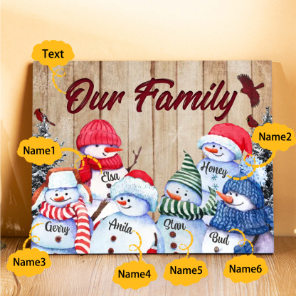 Personalized Christmas Snowman Family Wood Plaque Customizable Wood Frame with 1-8 Names