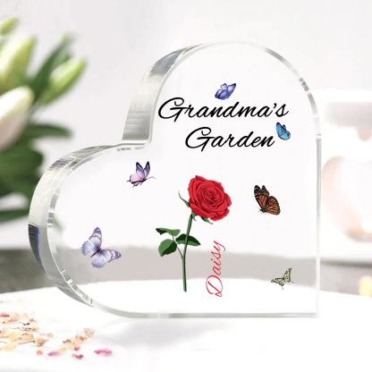 Grandma's Garden Personalized Heart Acrylic Plaque with Custom 1-8 Birth Flowers and Names Family Gift