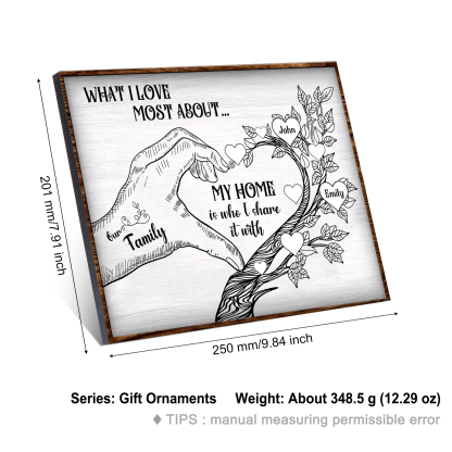 Personalized Family Tree Wood Plaque Custom with 2-7 Heart Names Wood Frame Family Gift 