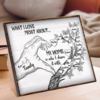 Personalized Family Tree Wood Plaque Custom with 2-7 Heart Names Wood Frame Family Gift 