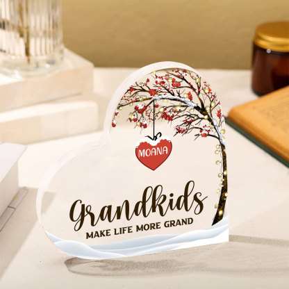 Family Tree Personalized Heart Acrylic Plaque with Custom 1-12 Names Sentimental Gift for Grandparents