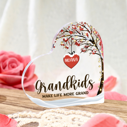 Family Tree Personalized Heart Acrylic Plaque with Custom 1-12 Names S