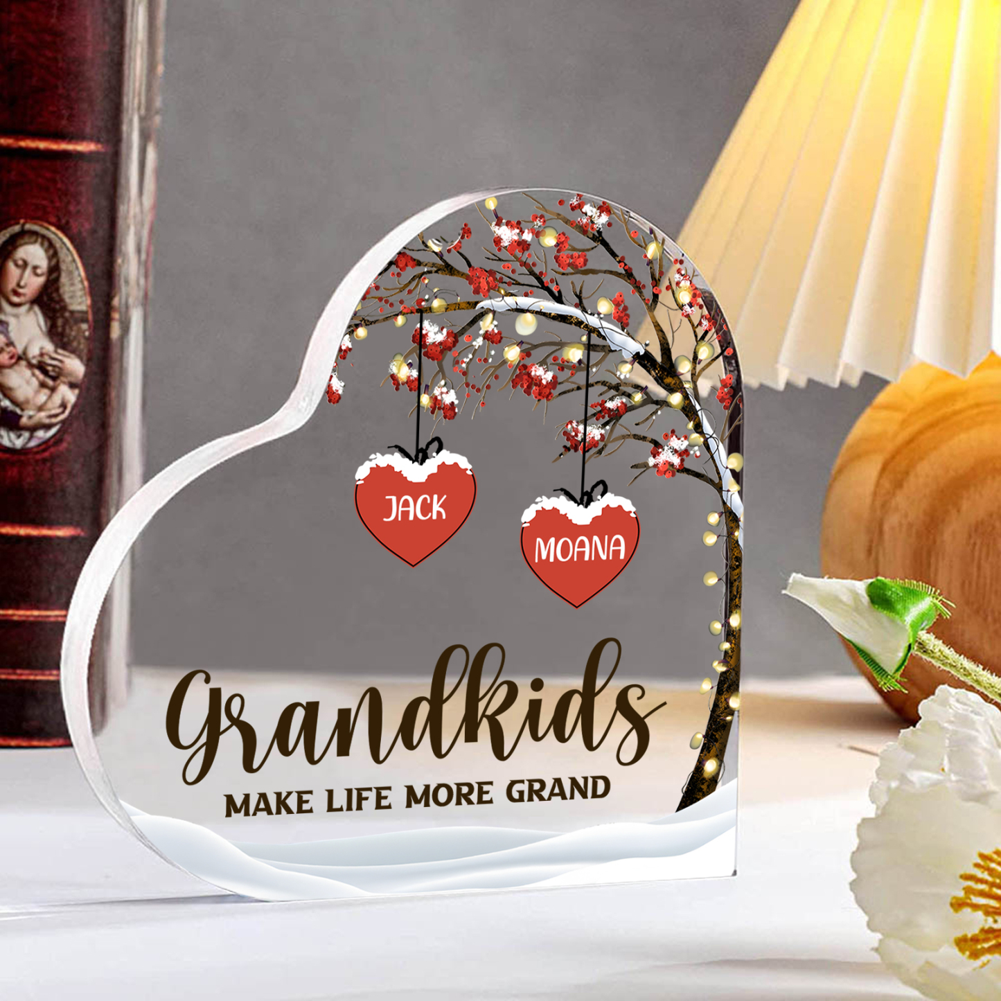 Family Tree Personalized Heart Acrylic Plaque with Custom 1-12 Names Sentimental Gift for Grandparents