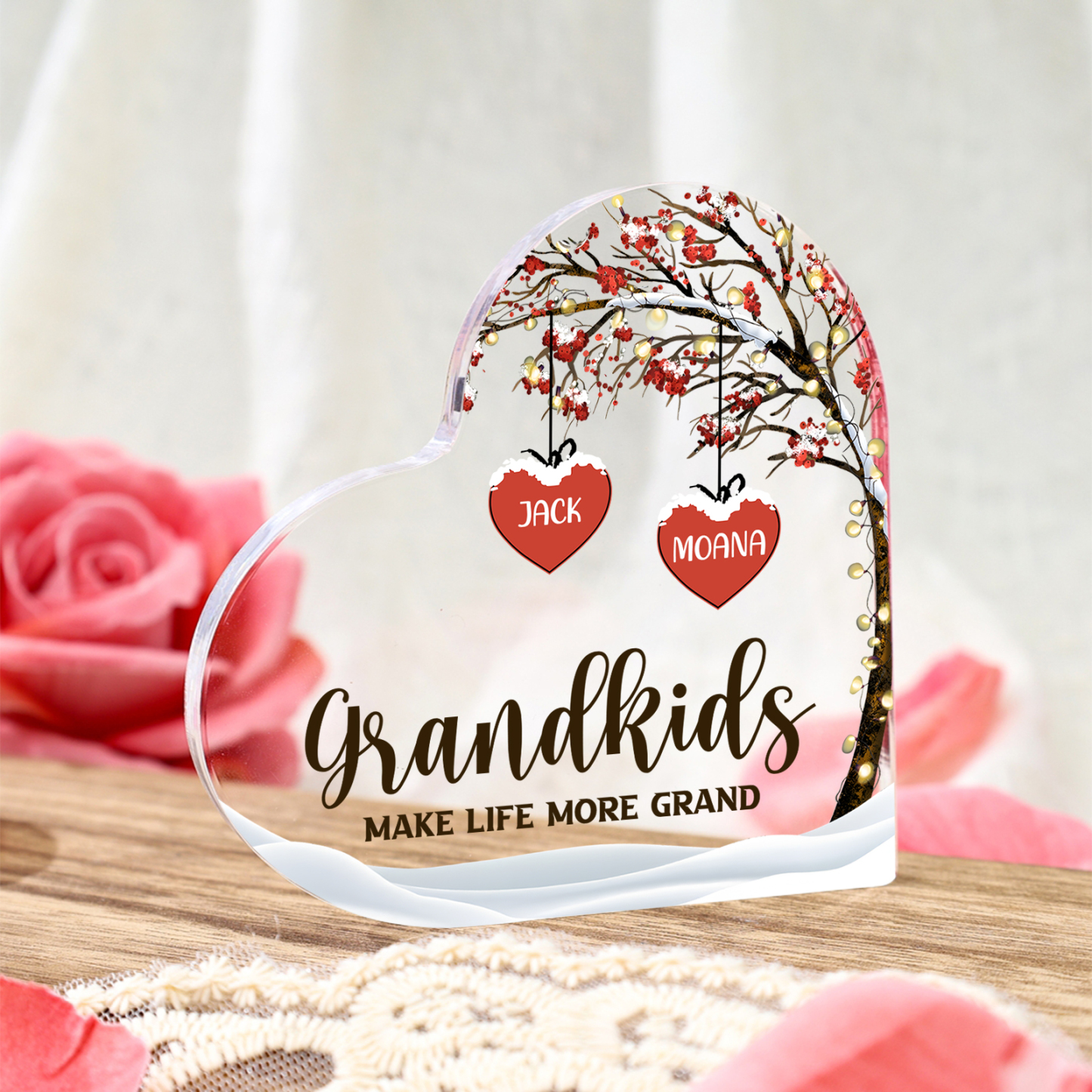 Family Tree Personalized Heart Acrylic Plaque with Custom 1-12 Names Sentimental Gift for Grandparents