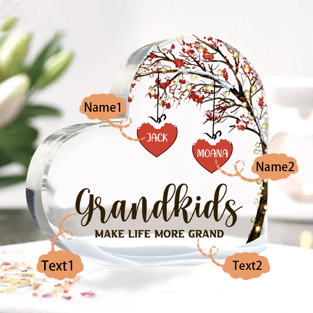 Family Tree Personalized Heart Acrylic Plaque with Custom 1-12 Names Sentimental Gift for Grandparents