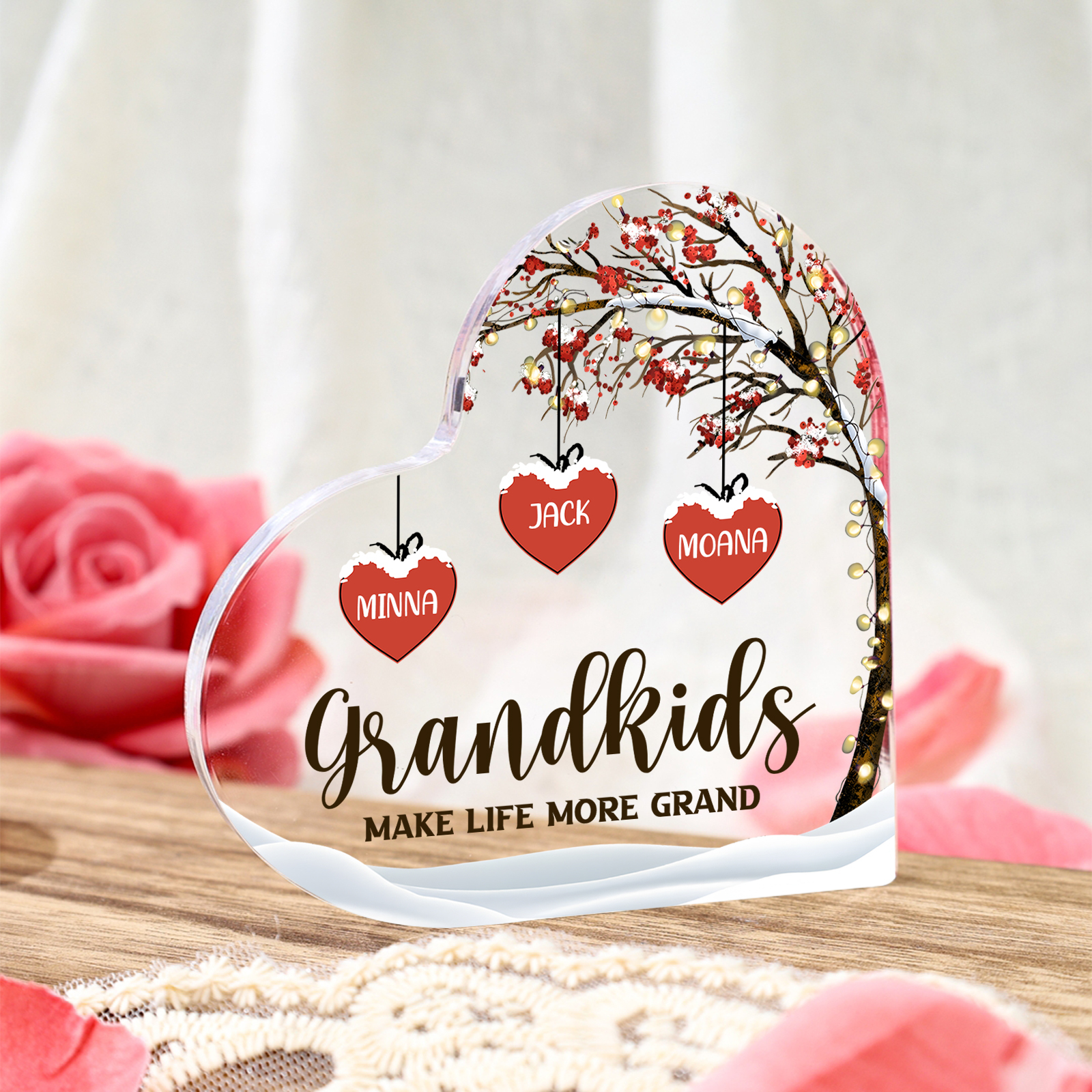 Family Tree Personalized Heart Acrylic Plaque with Custom 1-12 Names Sentimental Gift for Grandparents