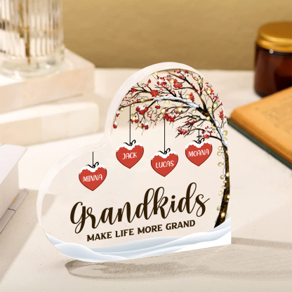 Family Tree Personalized Heart Acrylic Plaque with Custom 1-12 Names Sentimental Gift for Grandparents