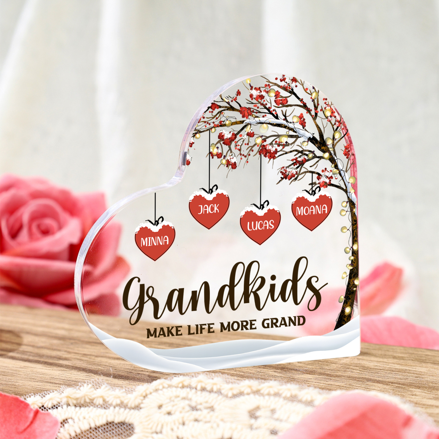 Family Tree Personalized Heart Acrylic Plaque with Custom 1-12 Names Sentimental Gift for Grandparents