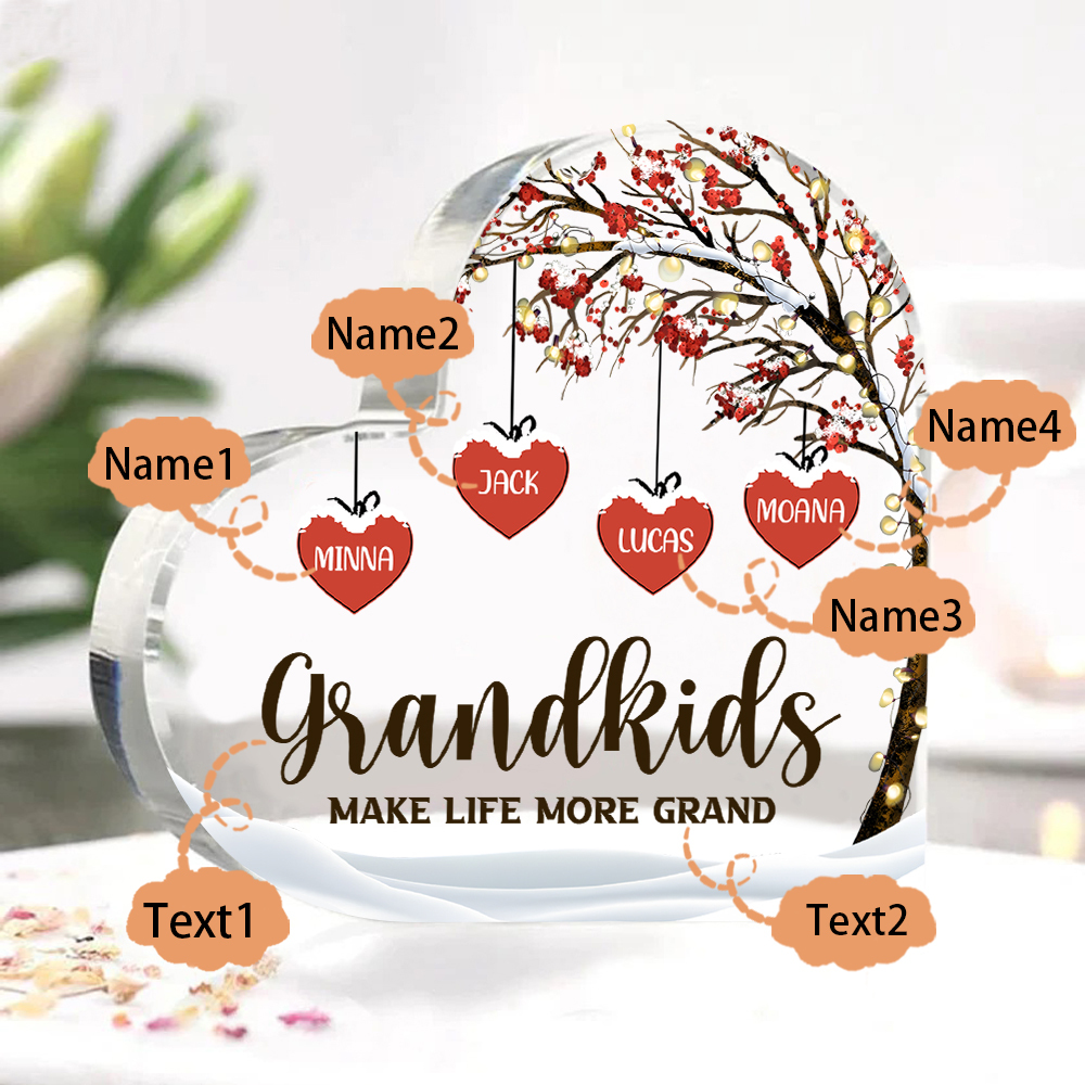 Family Tree Personalized Heart Acrylic Plaque with Custom 1-12 Names Sentimental Gift for Grandparents