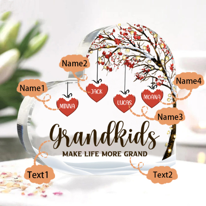 Family Tree Personalized Heart Acrylic Plaque with Custom 1-12 Names Sentimental Gift for Grandparents