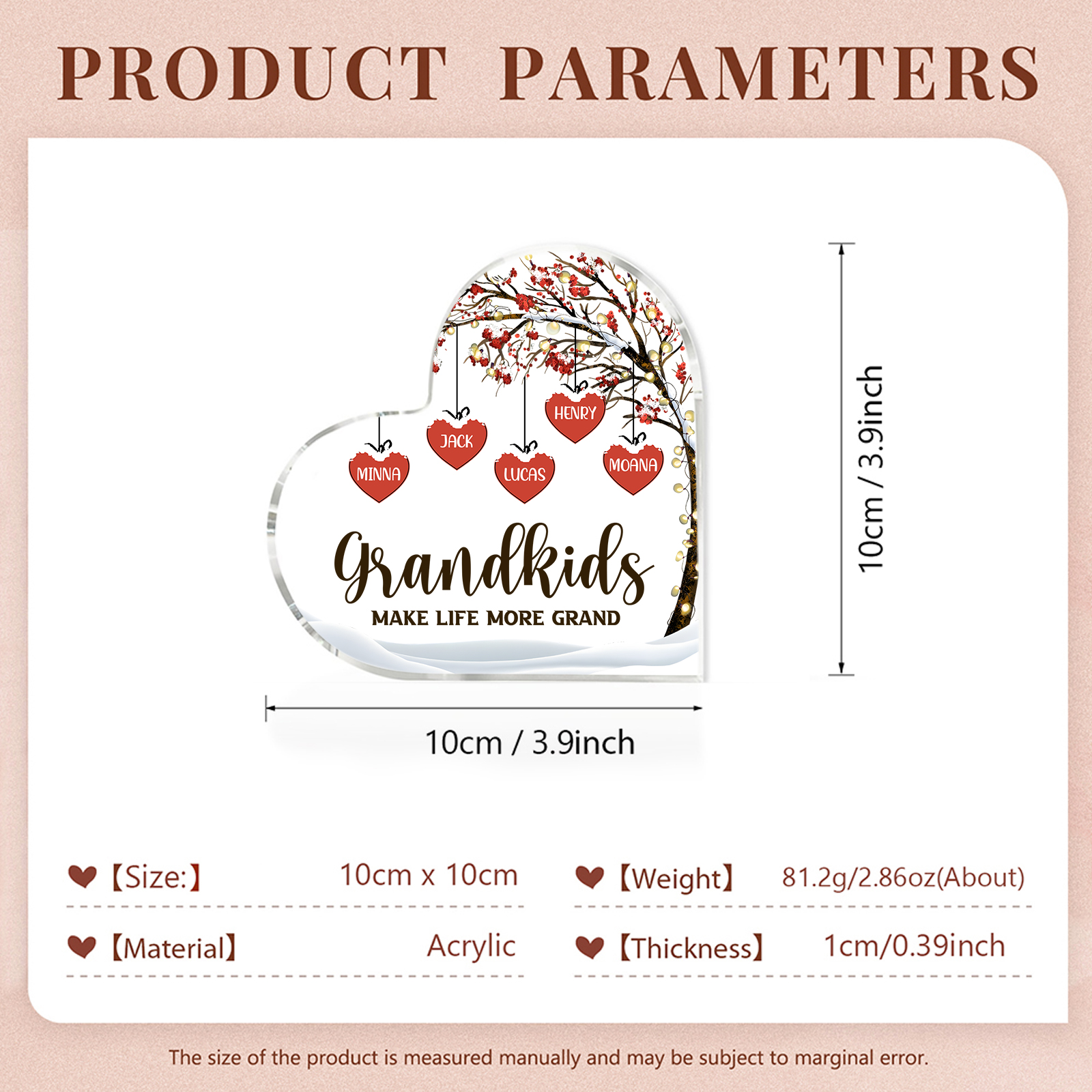 Family Tree Personalized Heart Acrylic Plaque with Custom 1-12 Names Sentimental Gift for Grandparents