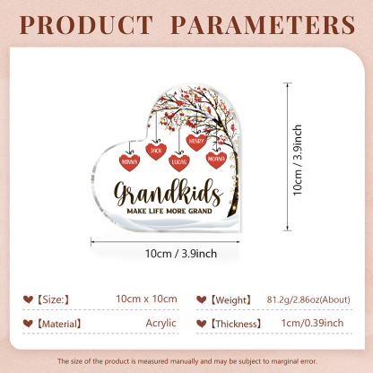 Family Tree Personalized Heart Acrylic Plaque with Custom 1-12 Names Sentimental Gift for Grandparents