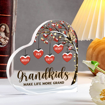 Family Tree Personalized Heart Acrylic Plaque with Custom 1-12 Names Sentimental Gift for Grandparents