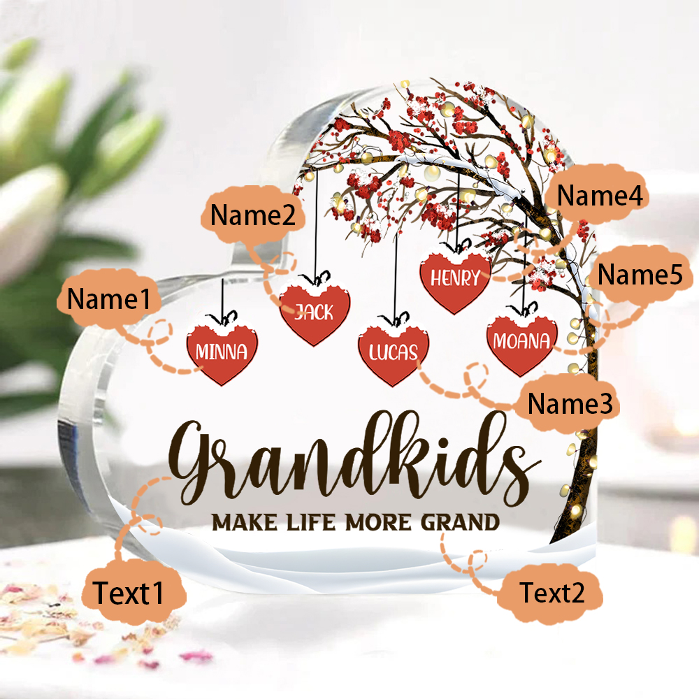 Family Tree Personalized Heart Acrylic Plaque with Custom 1-12 Names Sentimental Gift for Grandparents