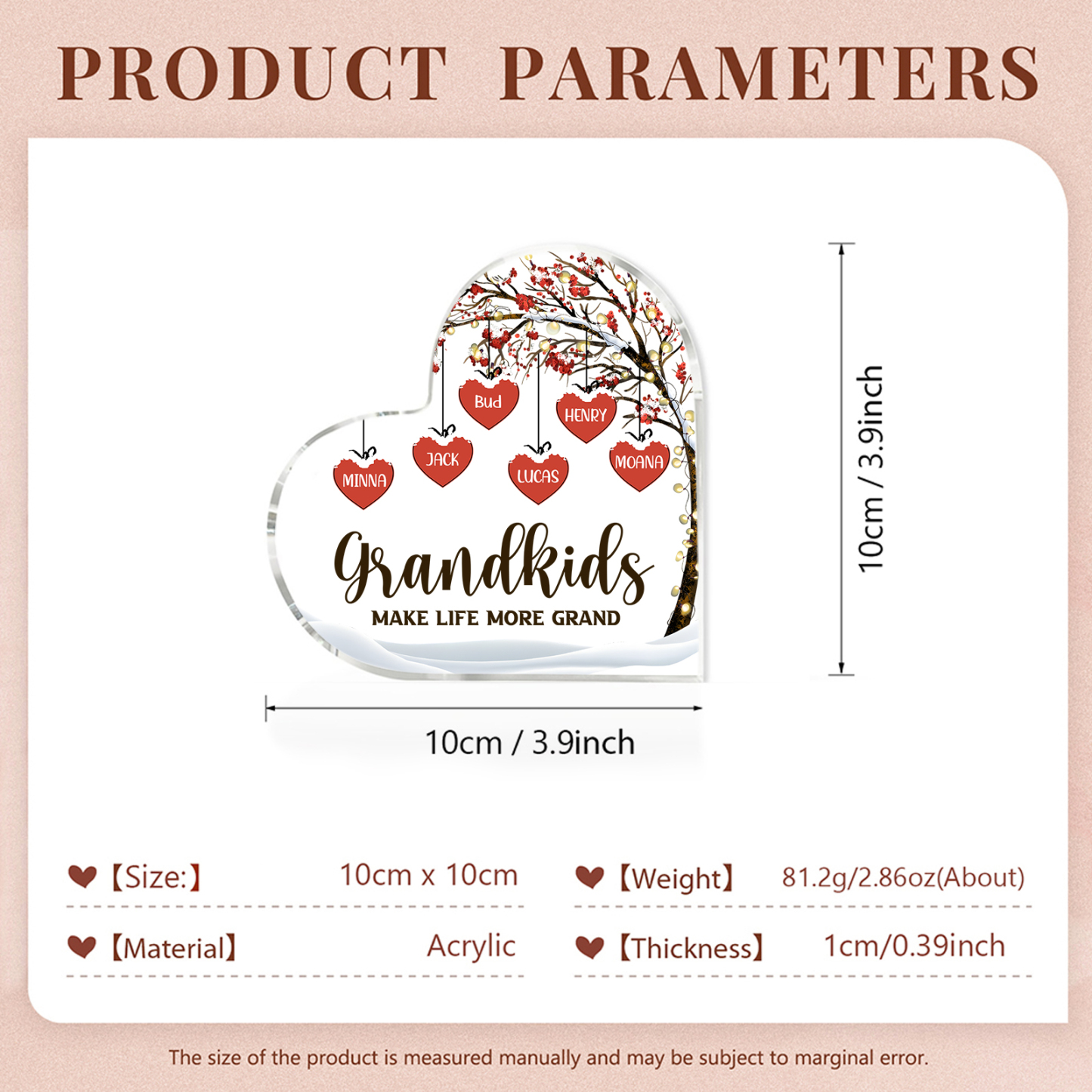 Family Tree Personalized Heart Acrylic Plaque with Custom 1-12 Names Sentimental Gift for Grandparents