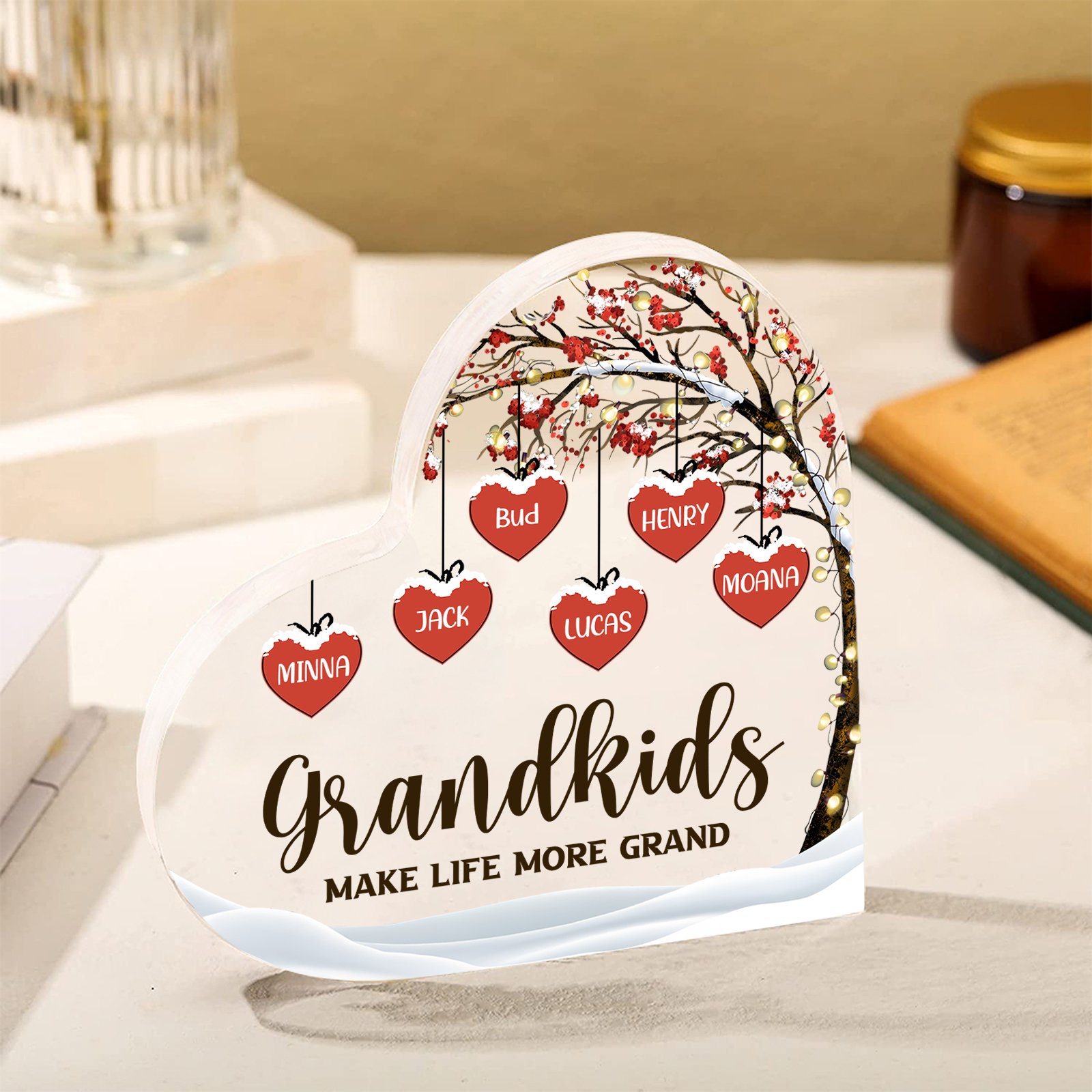 Family Tree Personalized Heart Acrylic Plaque with Custom 1-12 Names Sentimental Gift for Grandparents