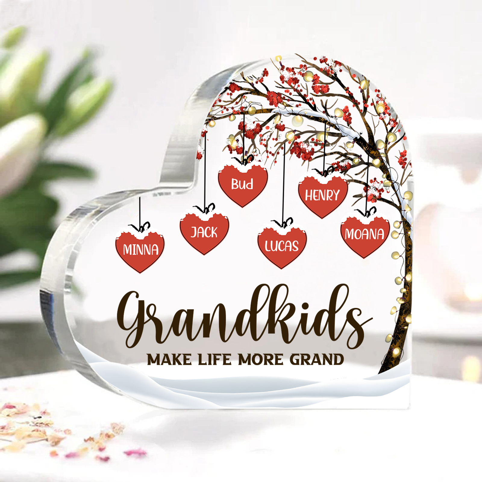Family Tree Personalized Heart Acrylic Plaque with Custom 1-12 Names Sentimental Gift for Grandparents