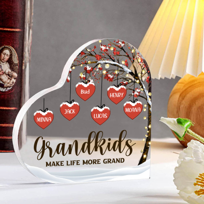 Family Tree Personalized Heart Acrylic Plaque with Custom 1-12 Names Sentimental Gift for Grandparents