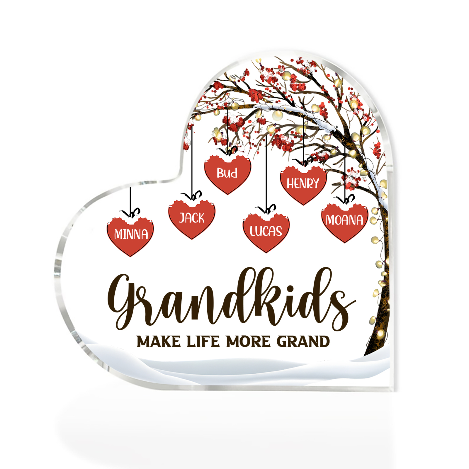 Family Tree Personalized Heart Acrylic Plaque with Custom 1-12 Names Sentimental Gift for Grandparents