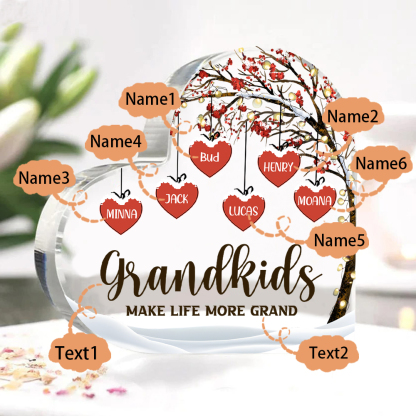 Family Tree Personalized Heart Acrylic Plaque with Custom 1-12 Names Sentimental Gift for Grandparents