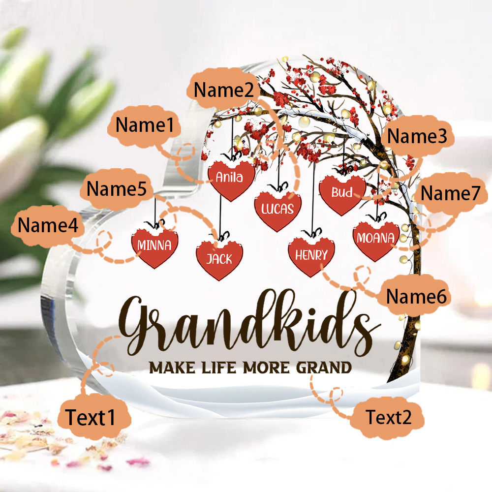 Family Tree Personalized Heart Acrylic Plaque with Custom 1-12 Names Sentimental Gift for Grandparents