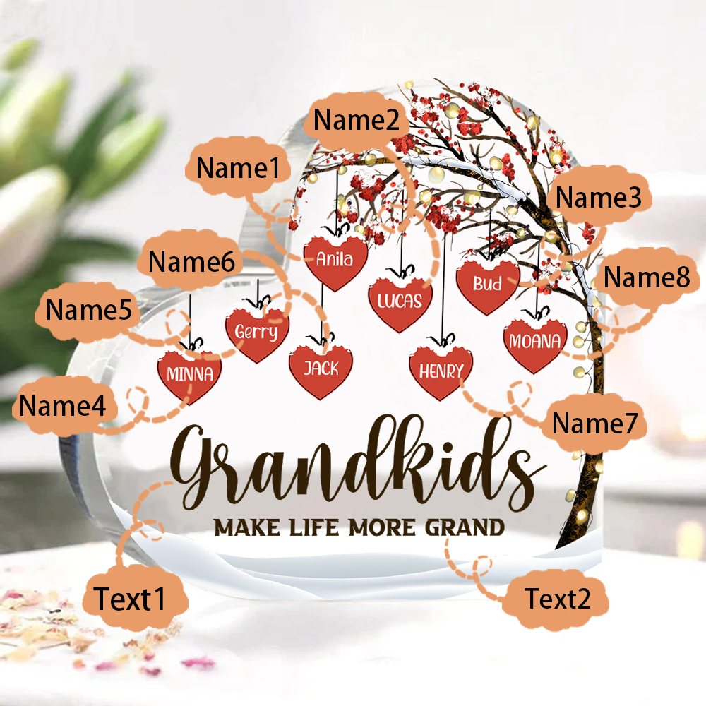 Family Tree Personalized Heart Acrylic Plaque with Custom 1-12 Names Sentimental Gift for Grandparents