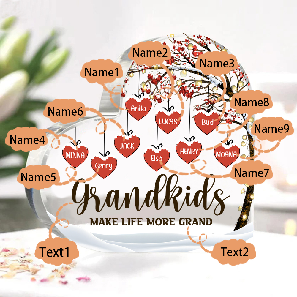 Family Tree Personalized Heart Acrylic Plaque with Custom 1-12 Names Sentimental Gift for Grandparents