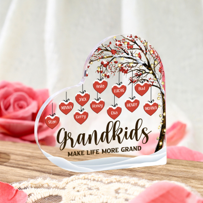 Family Tree Personalized Heart Acrylic Plaque with Custom 1-12 Names Sentimental Gift for Grandparents