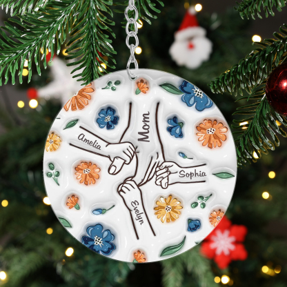 Holding Hand and Flower Personalized Acrylic Ornament with Custom 2-9 Names Christmas Family Gift