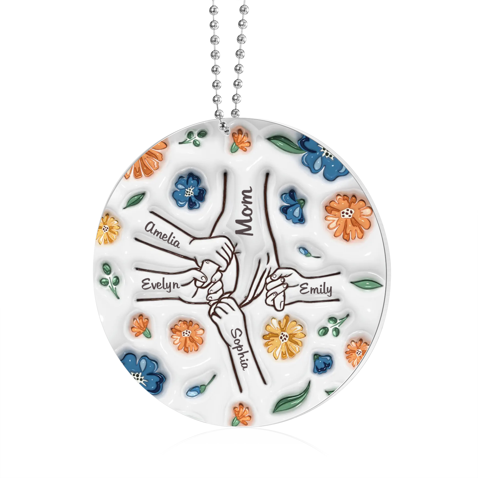 Holding Hand and Flower Personalized Acrylic Ornament with Custom 2-9 Names Christmas Family Gift