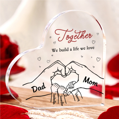 Personalized Family Heart Acrylic Plaque Custom with 5 Names Heart Hand Gift for Parents