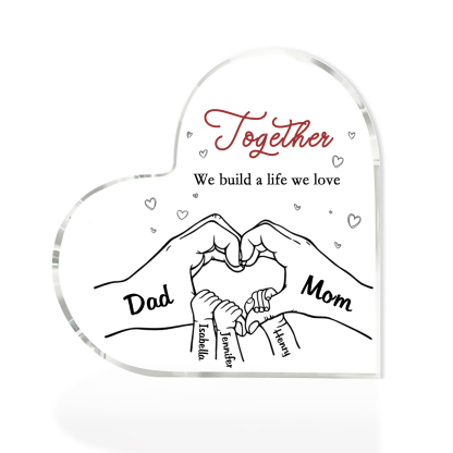 Personalized Family Heart Acrylic Plaque Custom with 5 Names Heart Hand Gift for Parents