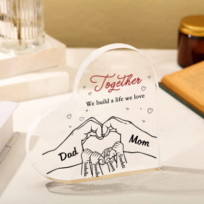 Personalized Family Heart Acrylic Plaque Custom with 6 Names Heart Hand Gift for Parents