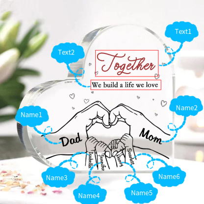 Personalized Family Heart Acrylic Plaque Custom with 6 Names Heart Hand Gift for Parents